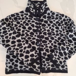 Victoria Lynn Small Black & Gray Animal Print Wool Blend Cardigan Sweater